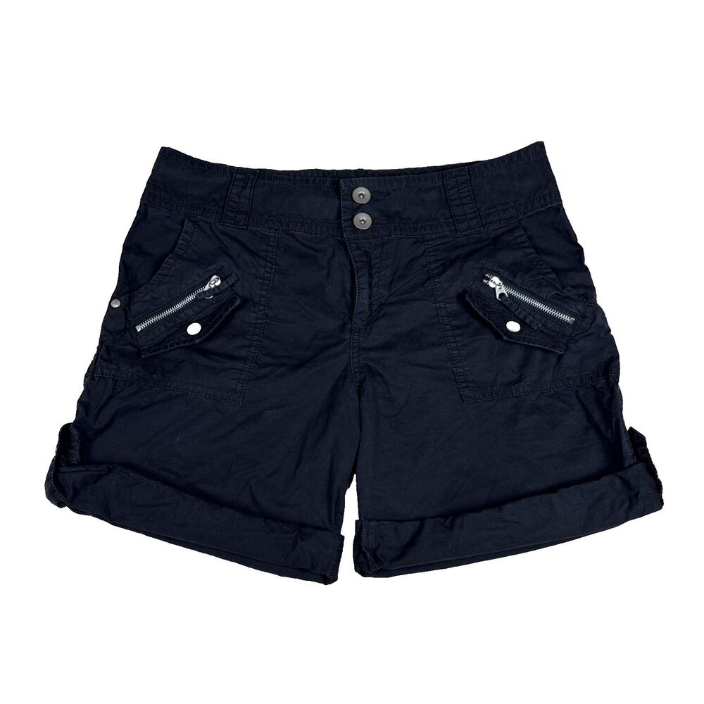 Sanctuary Surplus Black Cargo Shorts Women Size 31 100% Cotton Cuffed Utility